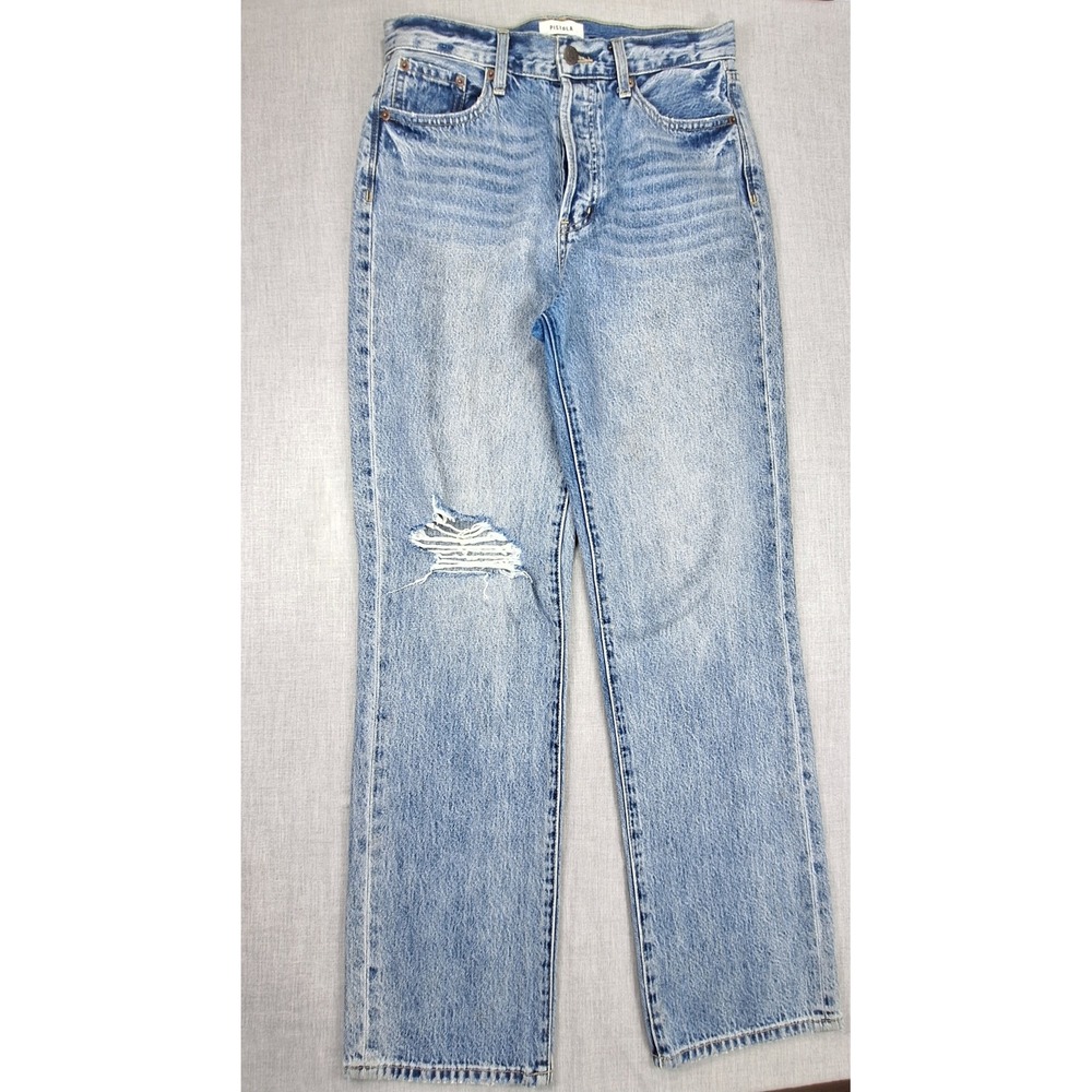 Pistola Lennon High Rise Straight Leg Distressed Jeans Light Wash Blue 28